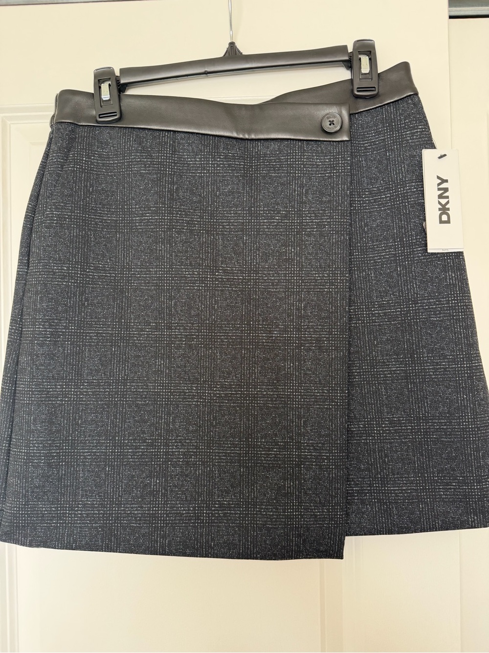 DKNY Black Glen Plaid Mini Skirt with Faux Leather Waist